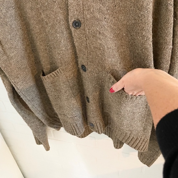 Vintage Men’s Cardigan Shawl collar Kurt Cobain Brown Elbow patches Wool XXL - Picture 12 of 16